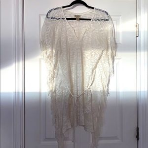 LUCKY Brand Off white Fringed Poncho Top Cover UP